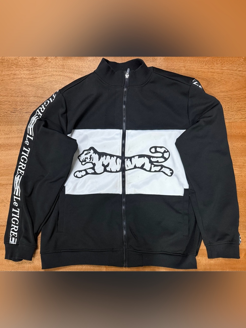 Le TIGRE - Men's Track Jacket Black | White Fleece Vintage, Size XL